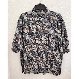 Van Heusen Men's Shirt L Silk Hawaiian Floral Casual Beach Boho Grandpacore